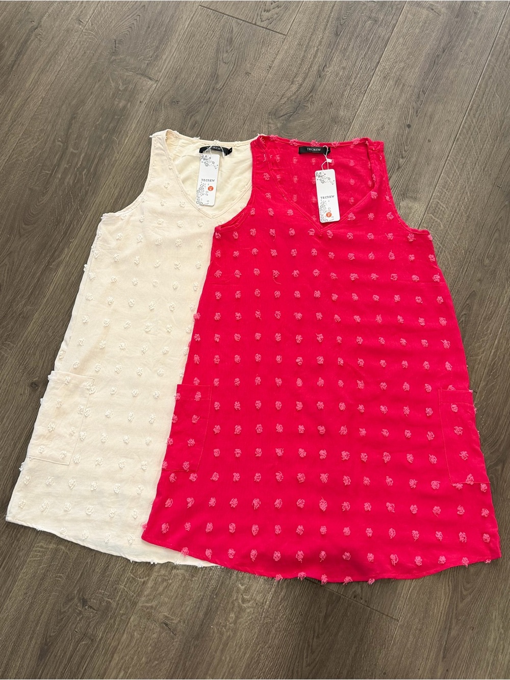 2 Size Small Dresses- Fuchsia & Ivory Sleeveless Embroidered Shift Dresses